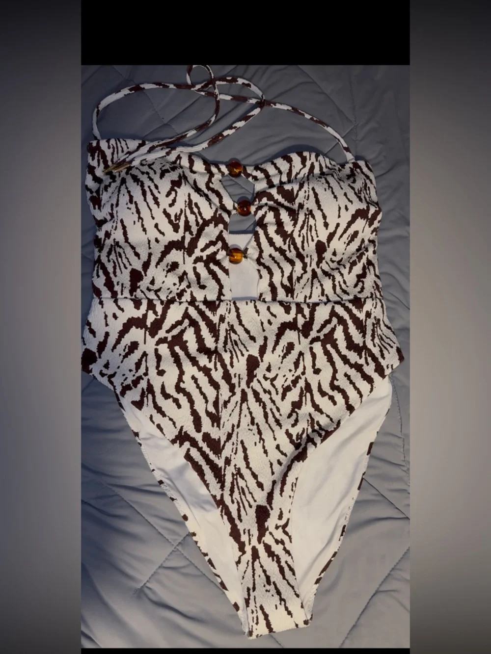 Rebecca Minkoff woman  size large  & White Zebra-Print One-Piece Swimsuit - Picture 3 of 9